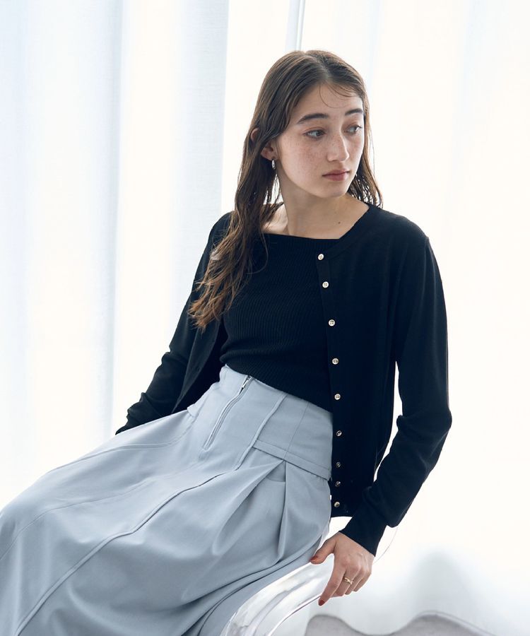 YECCA VECCA「ラメ混クルーネックカーディガン」|カーディガン|Black