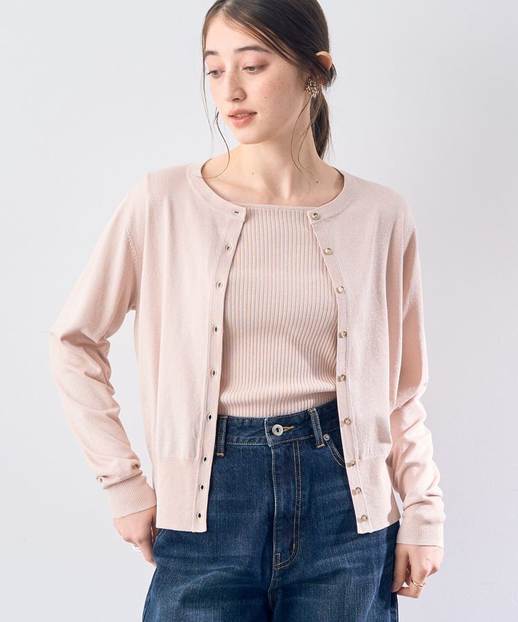 YECCA VECCA「ラメ混クルーネックカーディガン」|カーディガン|