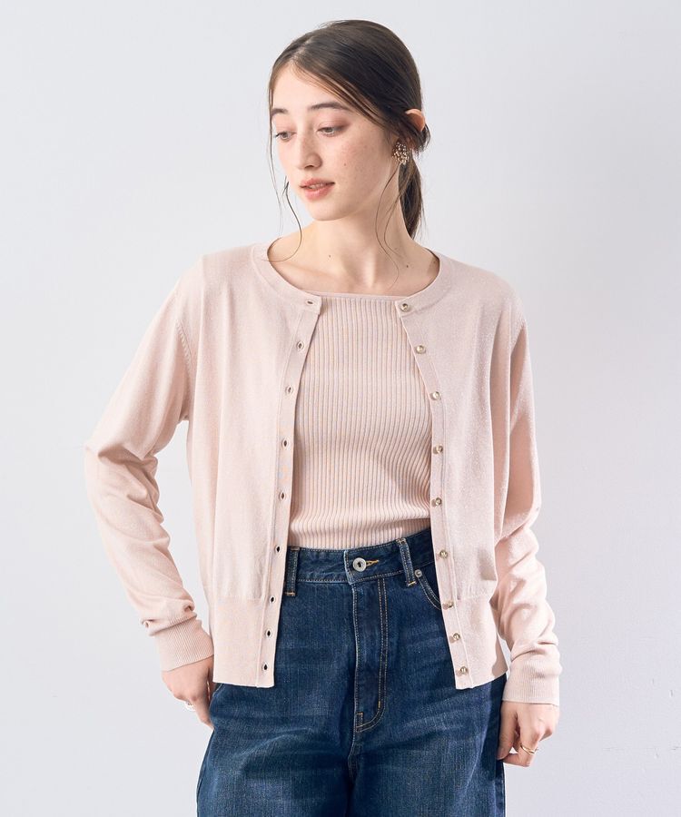 YECCA VECCA「ラメ混クルーネックカーディガン」|カーディガン|Pink