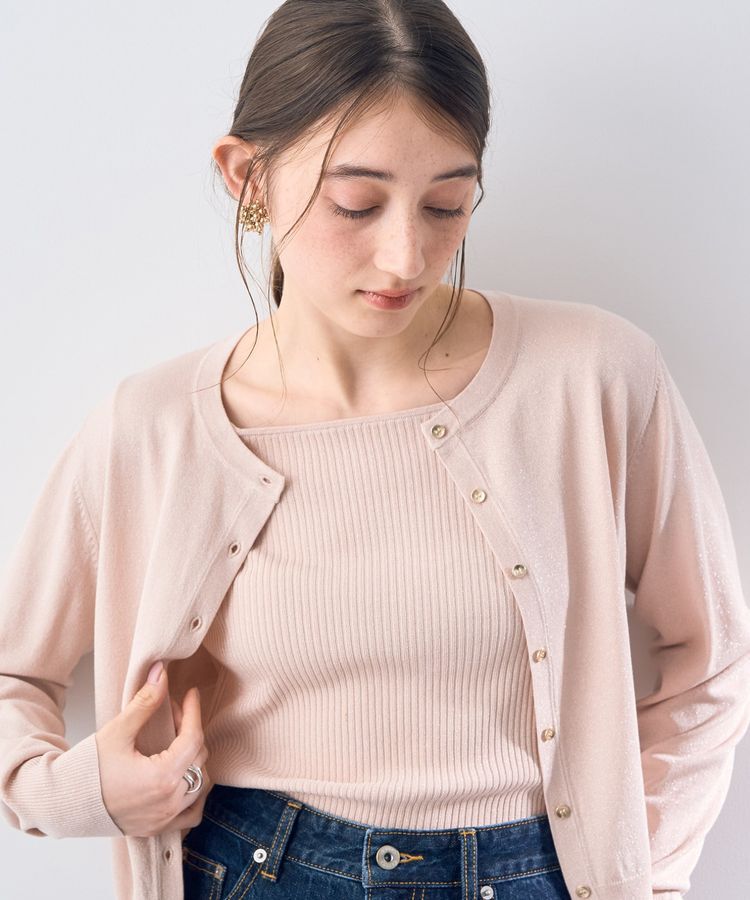 YECCA VECCA「ラメ混クルーネックカーディガン」|カーディガン|