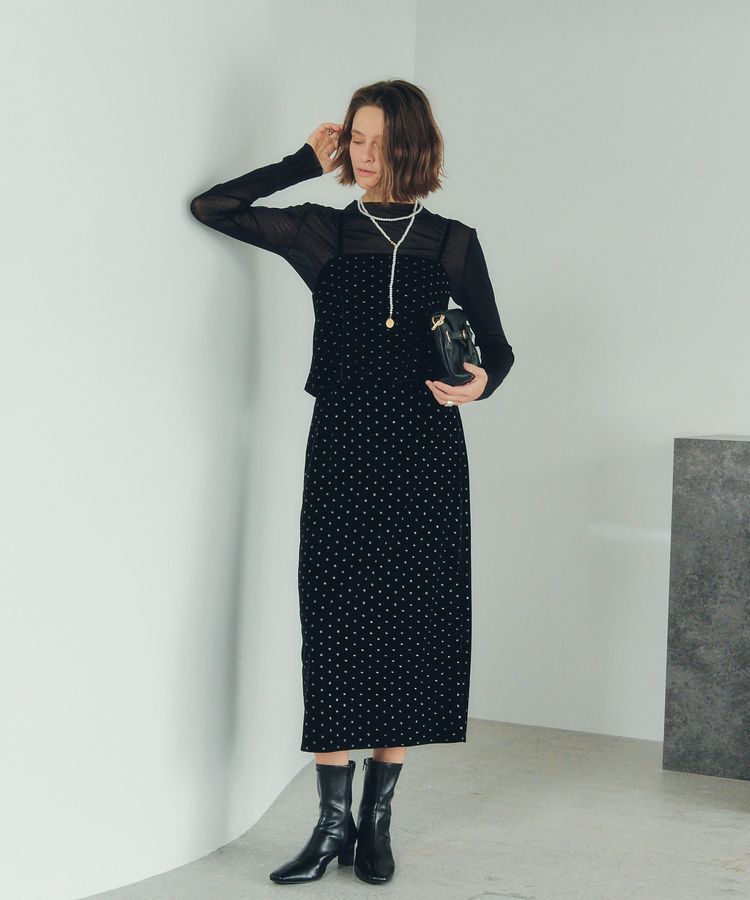 YECCA VECCA「グリッタードットベロアオーバーキャミ」|キャミソール|