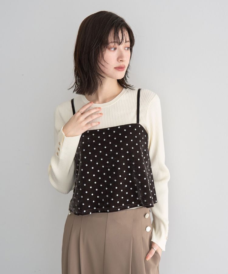 YECCA VECCA「グリッタードットベロアオーバーキャミ」|キャミソール|Brown