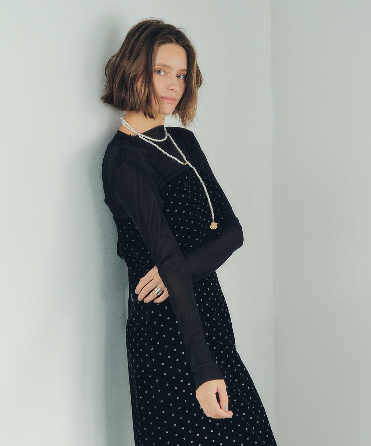 YECCA VECCA「グリッタードットベロアオーバーキャミ」|キャミソール|