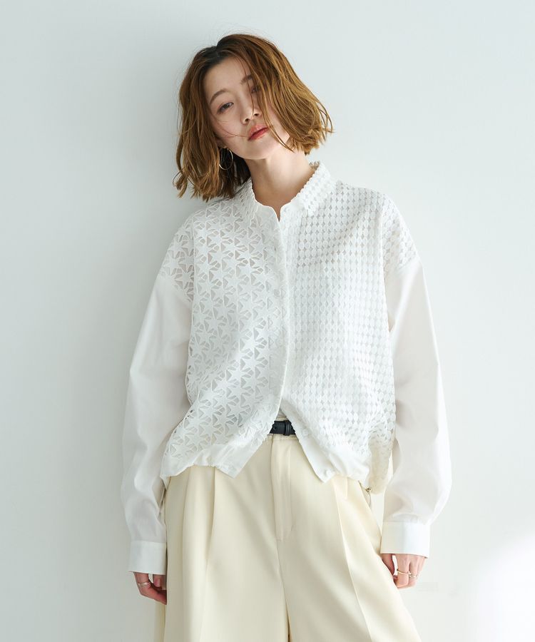 Editt by YECCA VECCA「レースMIXレイヤードデザインシャツ」|シャツ・ブラウス|White