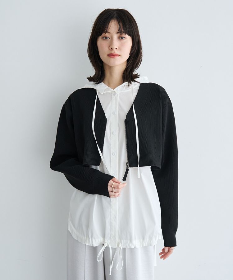 Editt by YECCA VECCA「ZIPニットレイヤードフーディーシャツ」|シャツ・ブラウス|Black