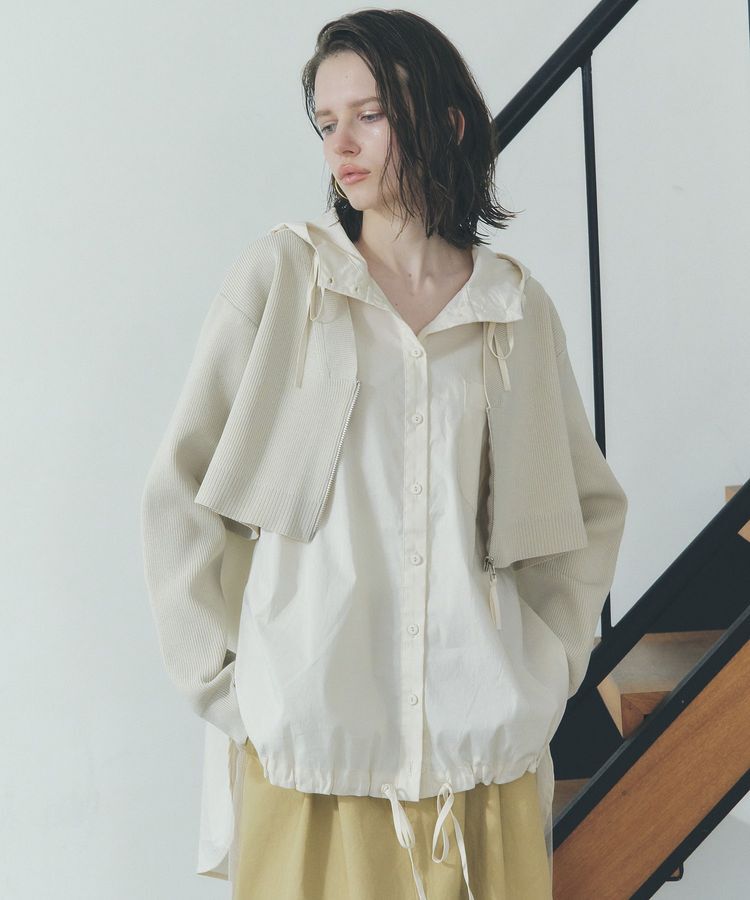 Editt by YECCA VECCA「ZIPニットレイヤードフーディーシャツ」|シャツ・ブラウス|Light beige