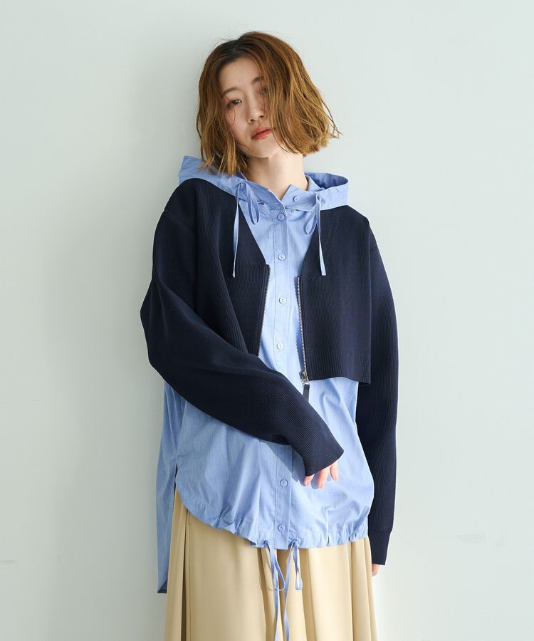 Editt by YECCA VECCA「ZIPニットレイヤードフーディーシャツ」|シャツ・ブラウス|Navy
