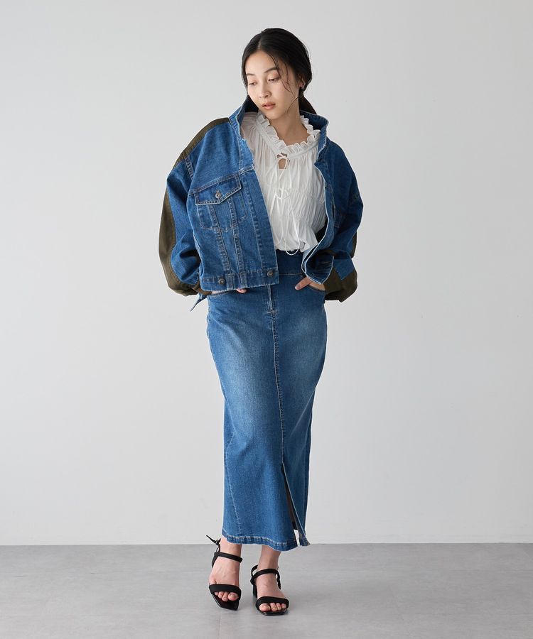 YECCA VECCA「フロントZIPハイウエストデニムスカート」|タイト|