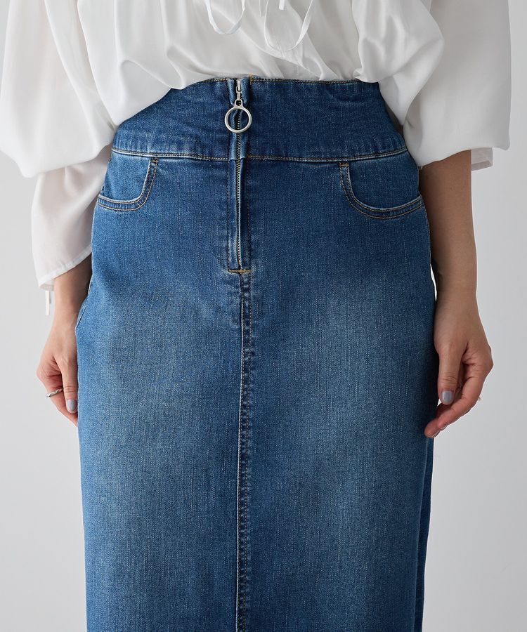 YECCA VECCA「フロントZIPハイウエストデニムスカート」|タイト|