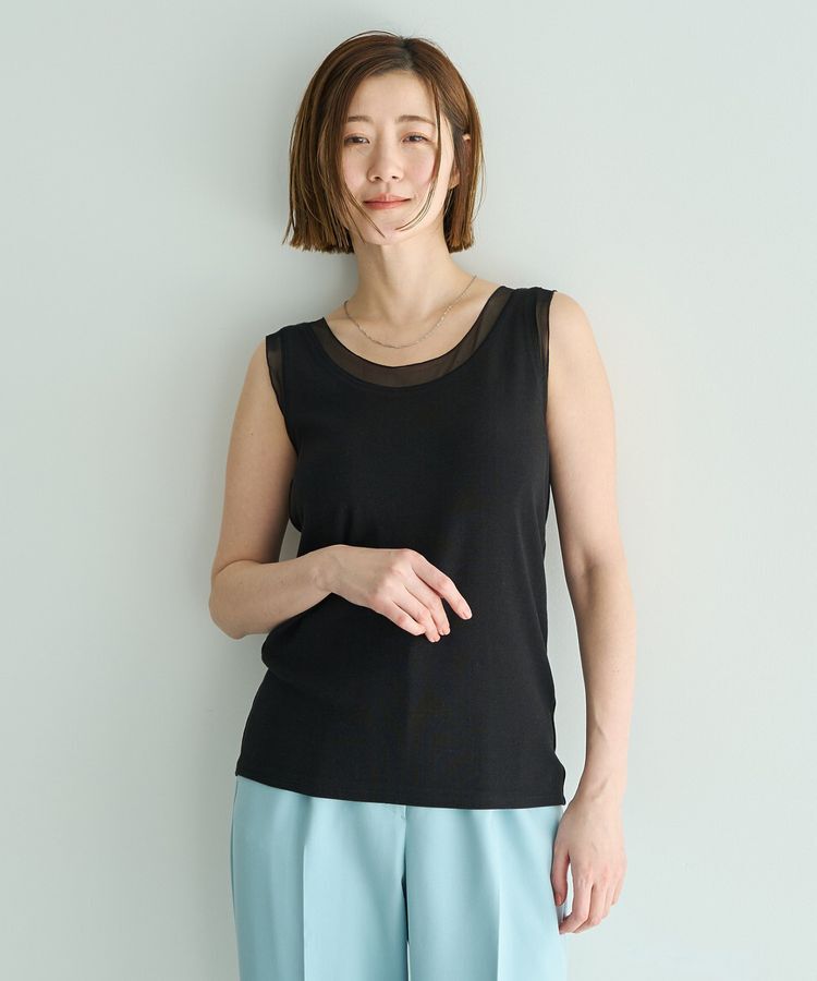 YECCA VECCA「チュールMIXリブインナー」|キャミソール|Black