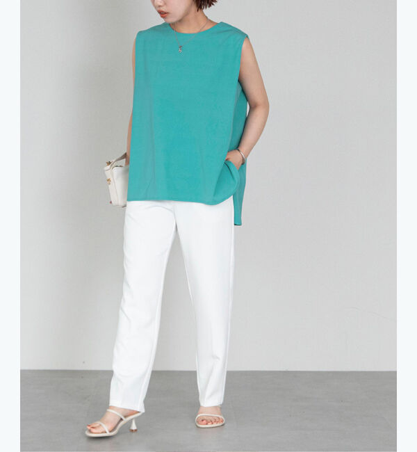 ur's「ショルダータックサイドスリットトップス」|Tシャツ・カットソー|ターコイズブルー