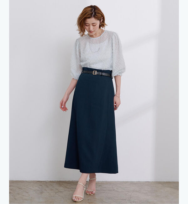 ur's「ベルト付ラップロングスカート」|スカート|ダークネイビー