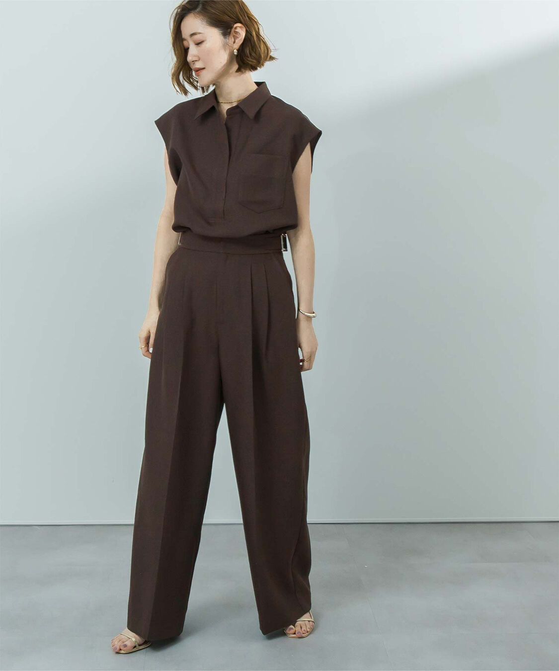 ur's「リネンライクサイドベルトデザインタックワイドパンツ」|スラックス|