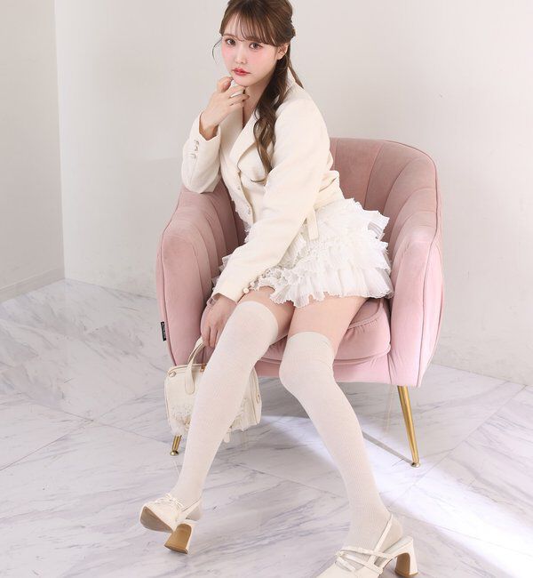  「【premiumorder】サイドベルトツイードショートジャケット」|ダウンベスト・ベスト|