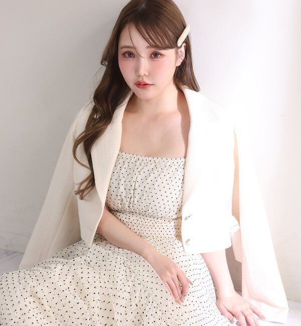  「【premiumorder】サイドベルトツイードショートジャケット」|ダウンベスト・ベスト|