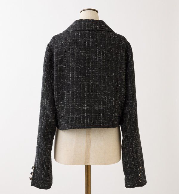  「【premiumorder】サイドベルトツイードショートジャケット」|ダウンベスト・ベスト|