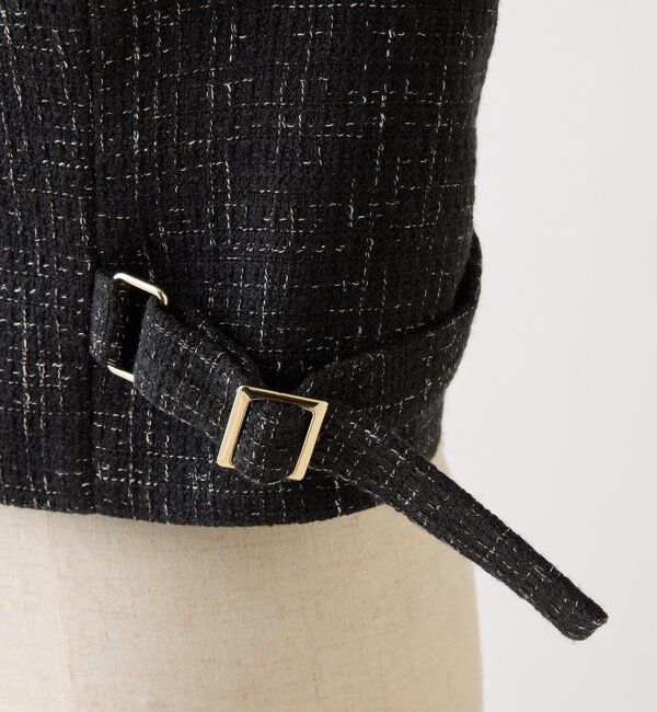  「【premiumorder】サイドベルトツイードショートジャケット」|ダウンベスト・ベスト|