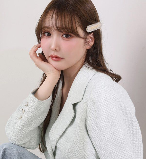  「【premiumorder】サイドベルトツイードショートジャケット」|ダウンベスト・ベスト|