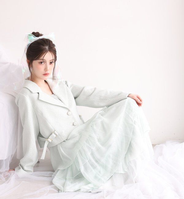  「【premiumorder】サイドベルトツイードショートジャケット」|ダウンベスト・ベスト|