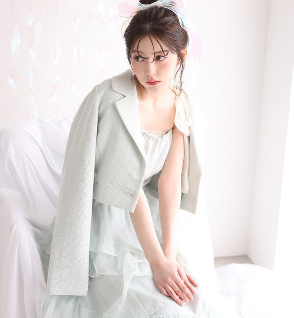  「【premiumorder】サイドベルトツイードショートジャケット」|ダウンベスト・ベスト|