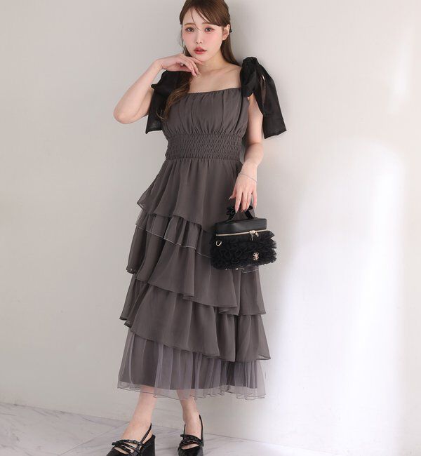  「肩リボンティアードキャミワンピ」|ワンピース|