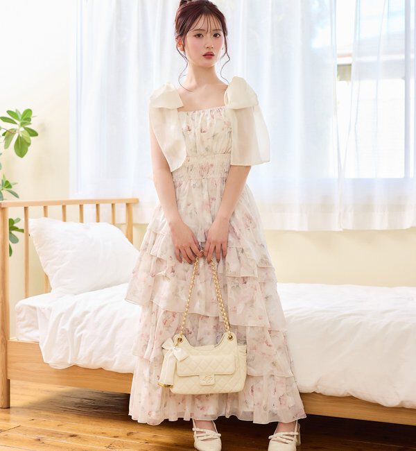  「肩リボンティアードキャミワンピ」|ワンピース|