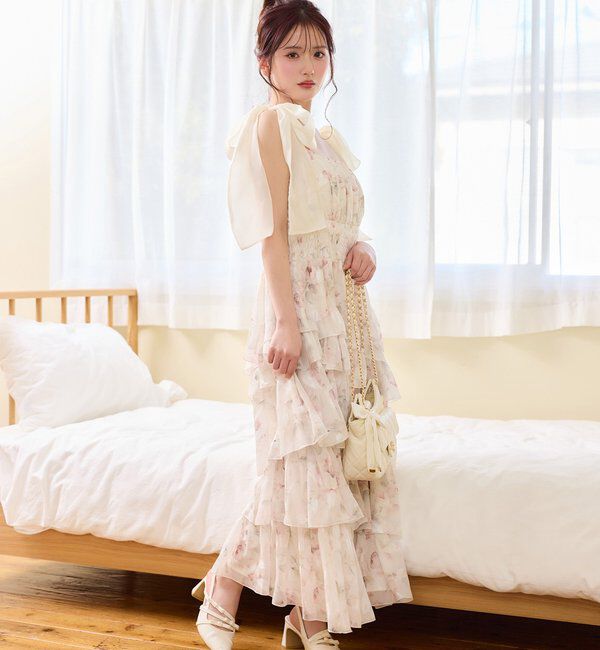  「肩リボンティアードキャミワンピ」|ワンピース|