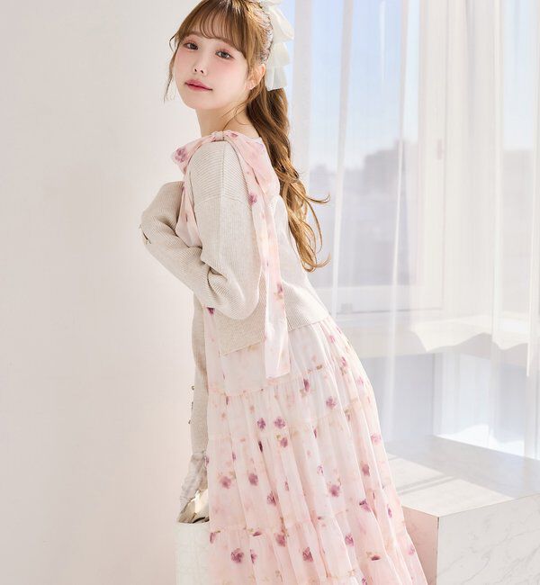  「【肩リボン取り外し可能】カーディガンセット２枚セットワンピ」|ワンピース|