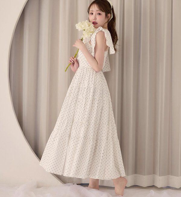  「【肩リボン取り外し可能】カーディガンセット２枚セットワンピ」|ワンピース|