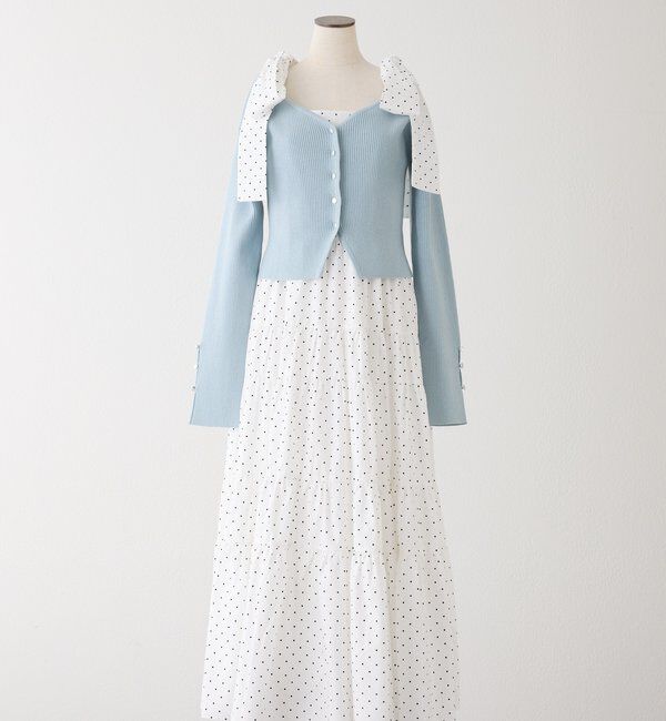  「【肩リボン取り外し可能】カーディガンセット２枚セットワンピ」|ワンピース|