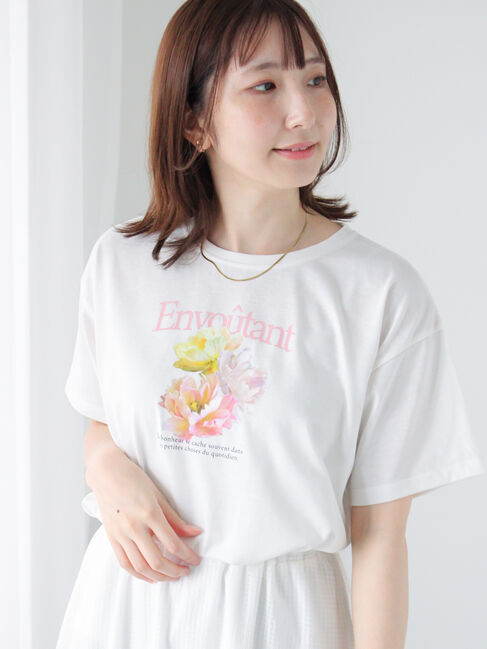 Te chichi TERRASSE「フラワーモチーフプリントTシャツ」|Tシャツ・カットソー|