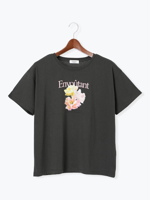 Te chichi TERRASSE「フラワーモチーフプリントTシャツ」|Tシャツ・カットソー|チャコールグレー