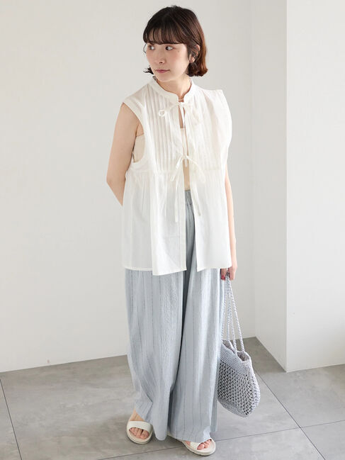 Samansa Mos2 blue「【Made in India】リボンベスト」|シャツ・ブラウス|