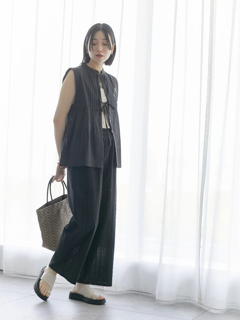 Samansa Mos2 blue「【Made in India】リボンベスト」|シャツ・ブラウス|