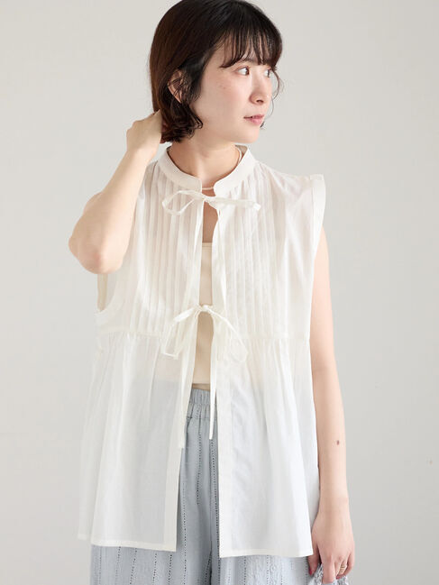 Samansa Mos2 blue「【Made in India】リボンベスト」|シャツ・ブラウス|