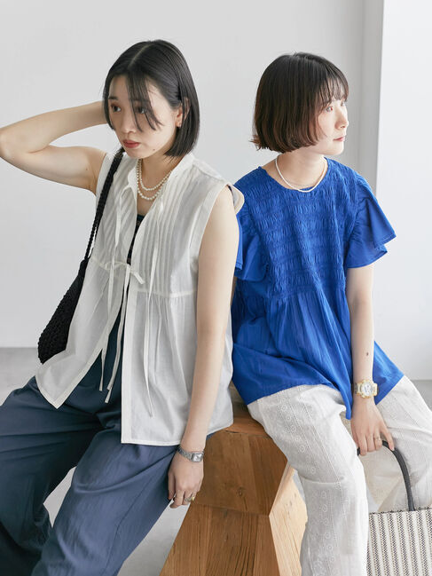 Samansa Mos2 blue「【Made in India】リボンベスト」|シャツ・ブラウス|