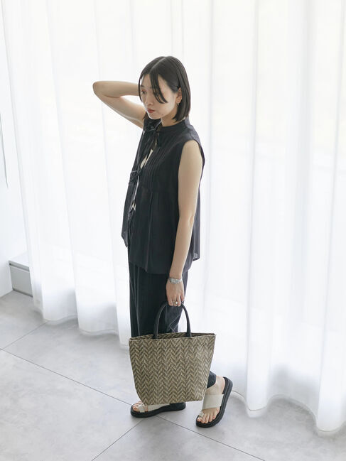 Samansa Mos2 blue「【Made in India】リボンベスト」|シャツ・ブラウス|