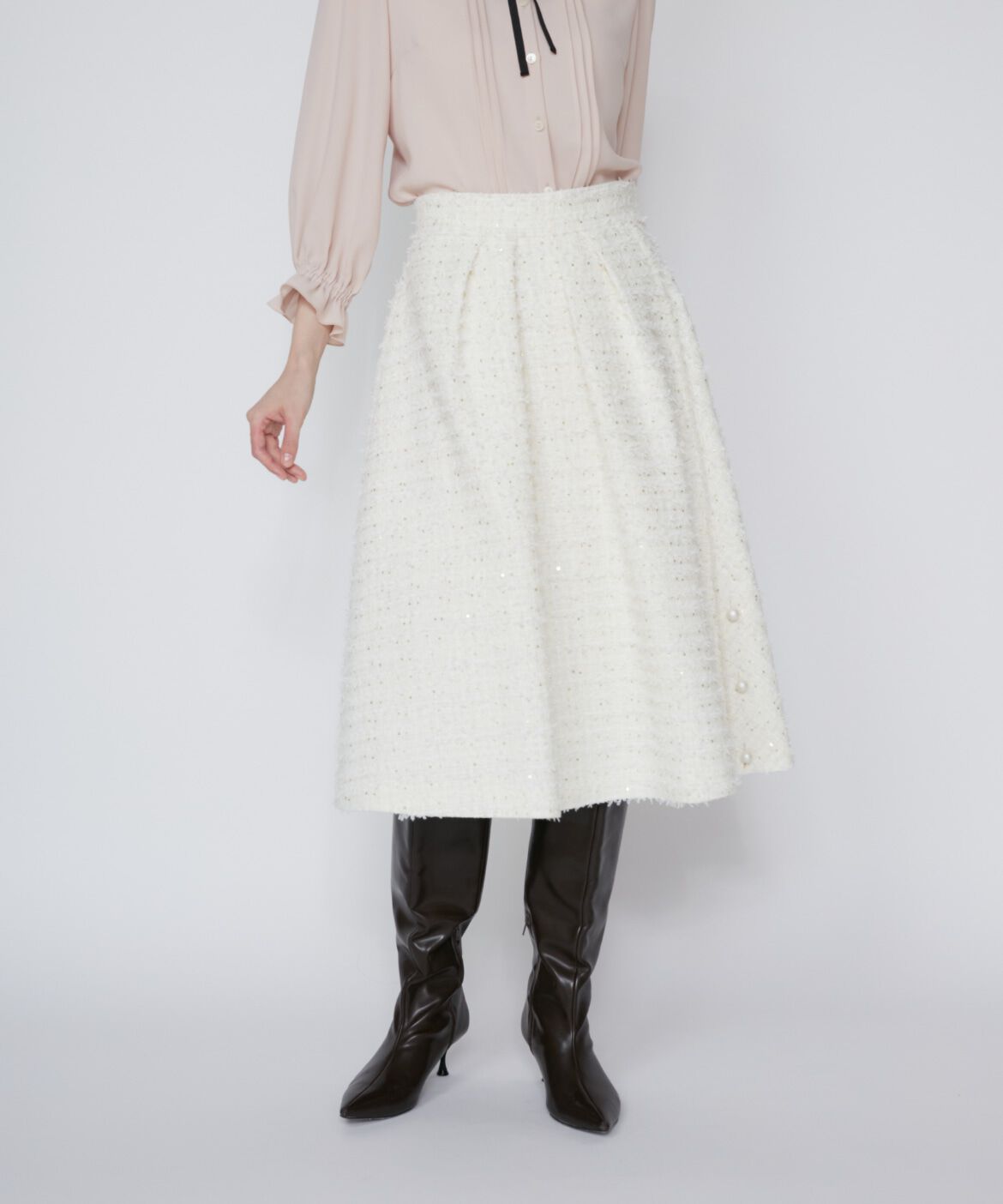 Maglie le cassetto「《大きいサイズ》ラメスパンコールツイードスカート《M Maglie le cassetto》」|フレア|
