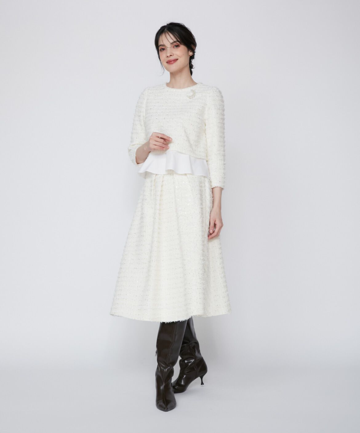 Maglie le cassetto「《大きいサイズ》ラメスパンコールツイードスカート《M Maglie le cassetto》」|フレア|