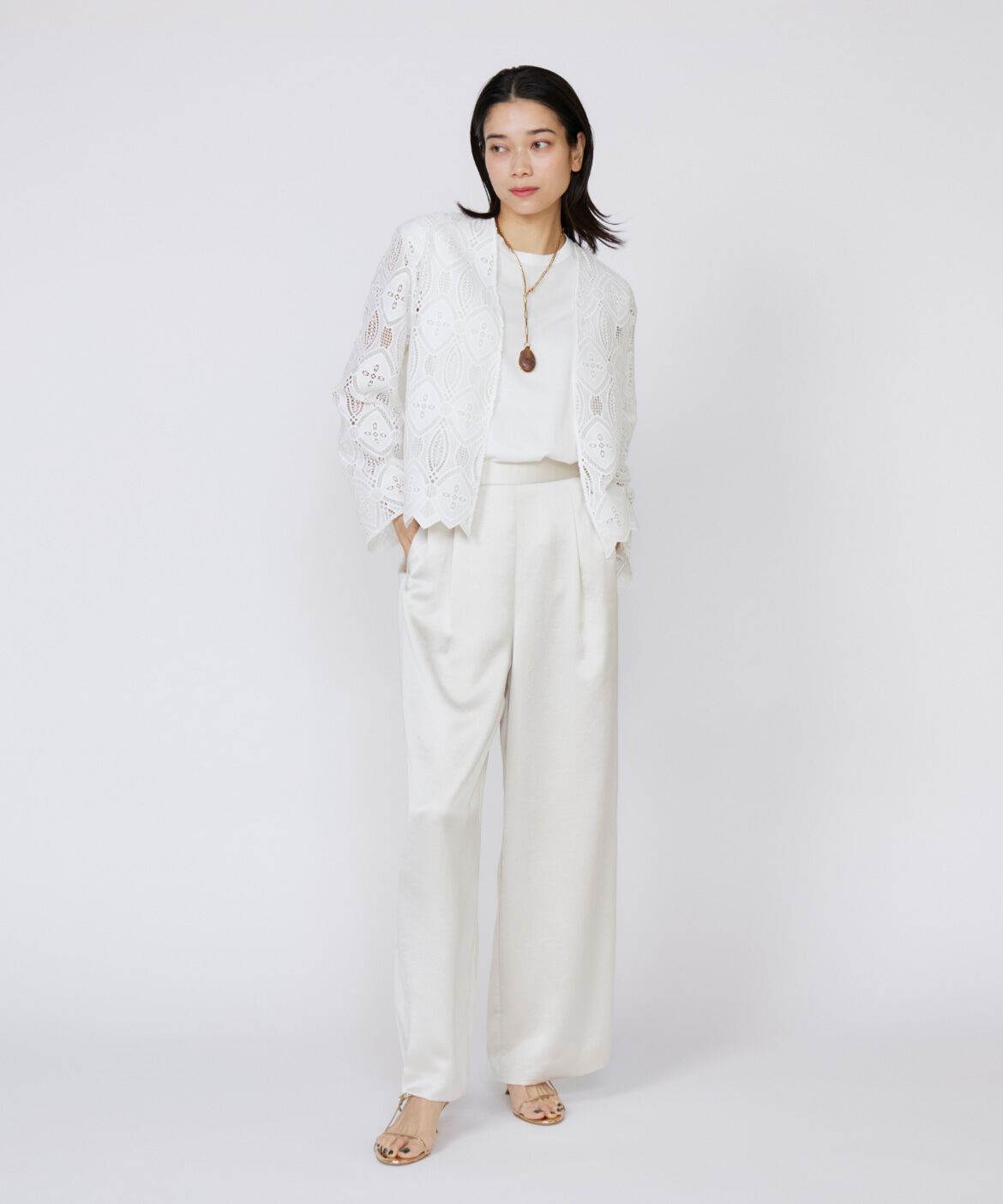 INED「《大きいサイズ》イージーワイドサテンパンツ」|その他|