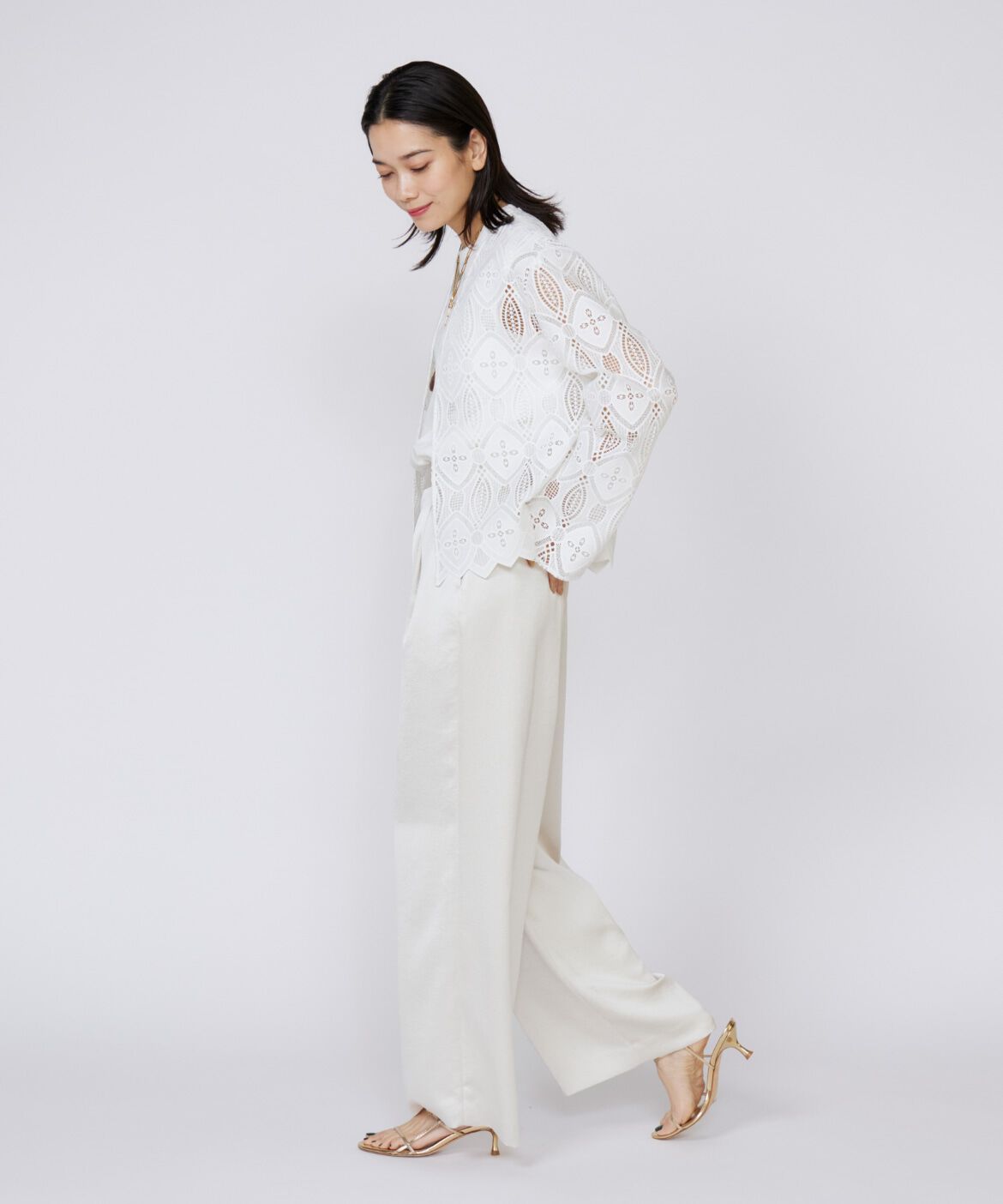 INED「《大きいサイズ》イージーワイドサテンパンツ」|その他|