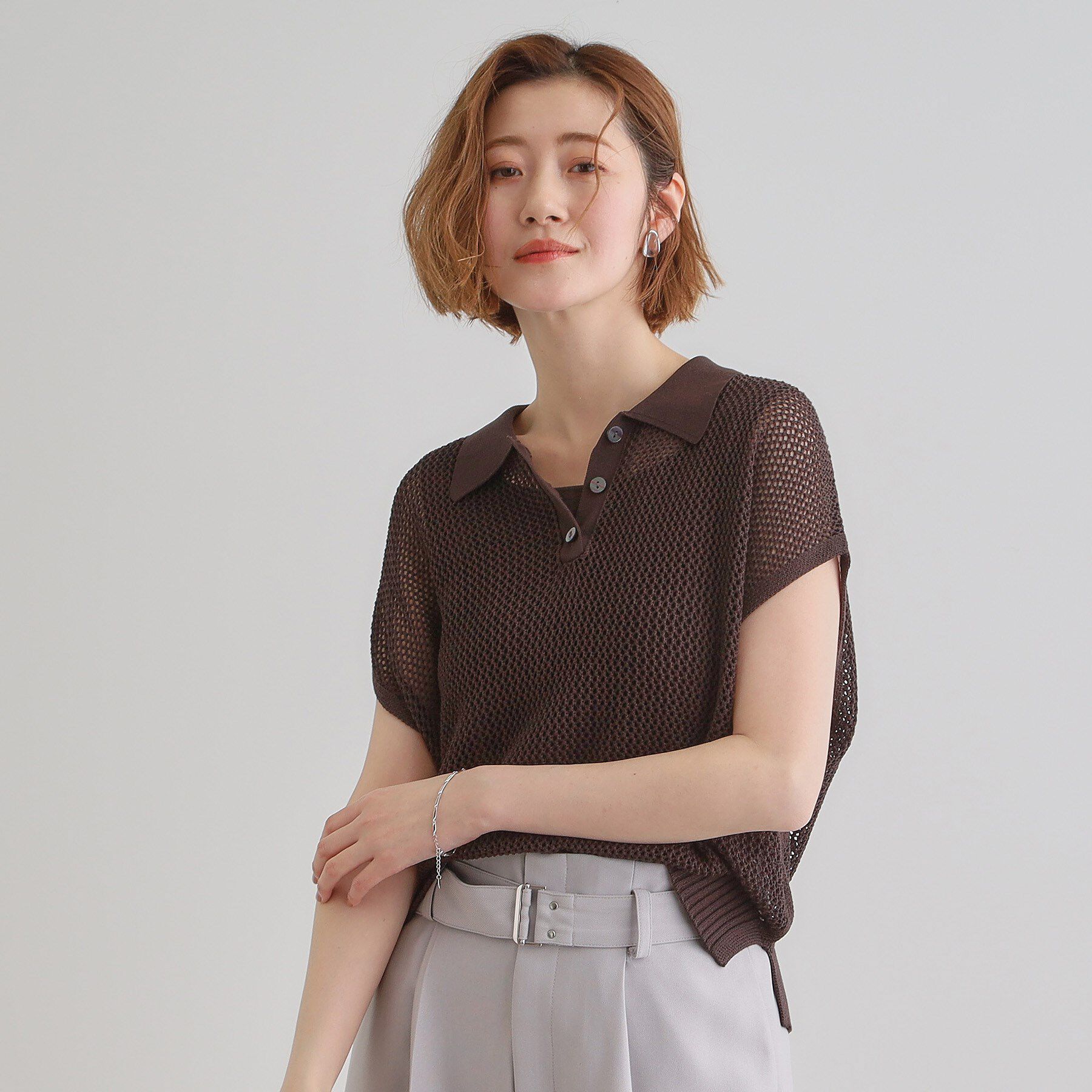 grove「取り入れるだけで旬顔 メッシュ編みポロニット」|ニット・セーター|