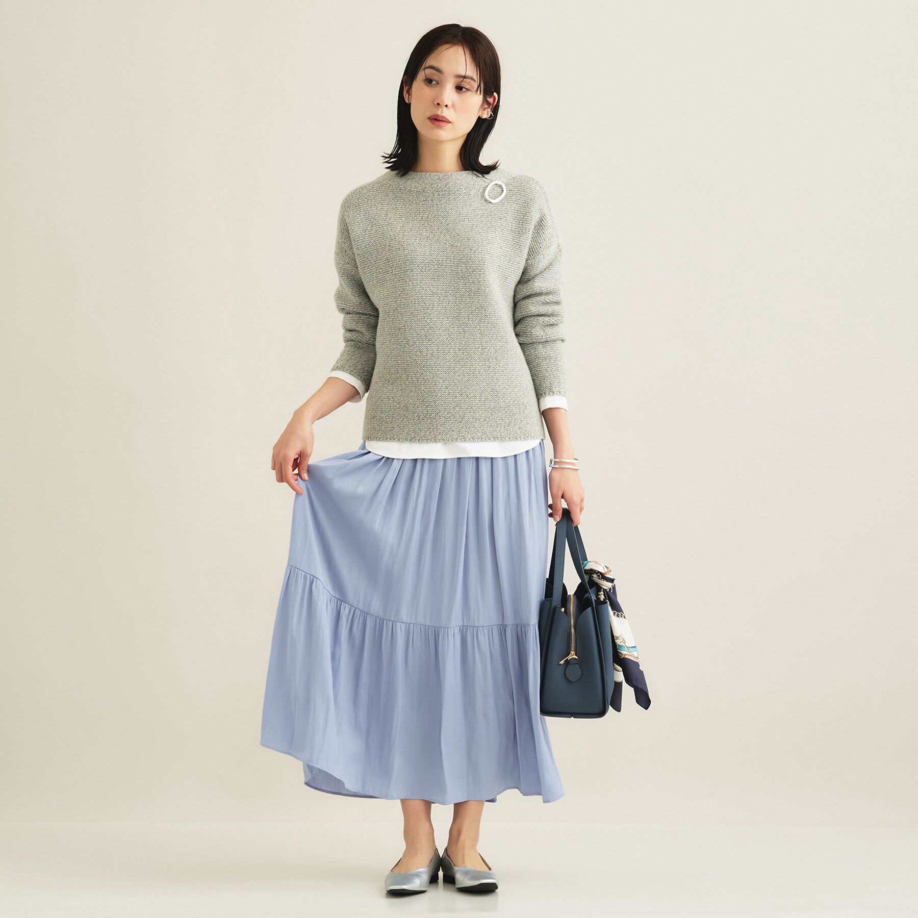 INDIVI「【洗える／丈調整可能】ギャザーフレアスカート」|スカート|
