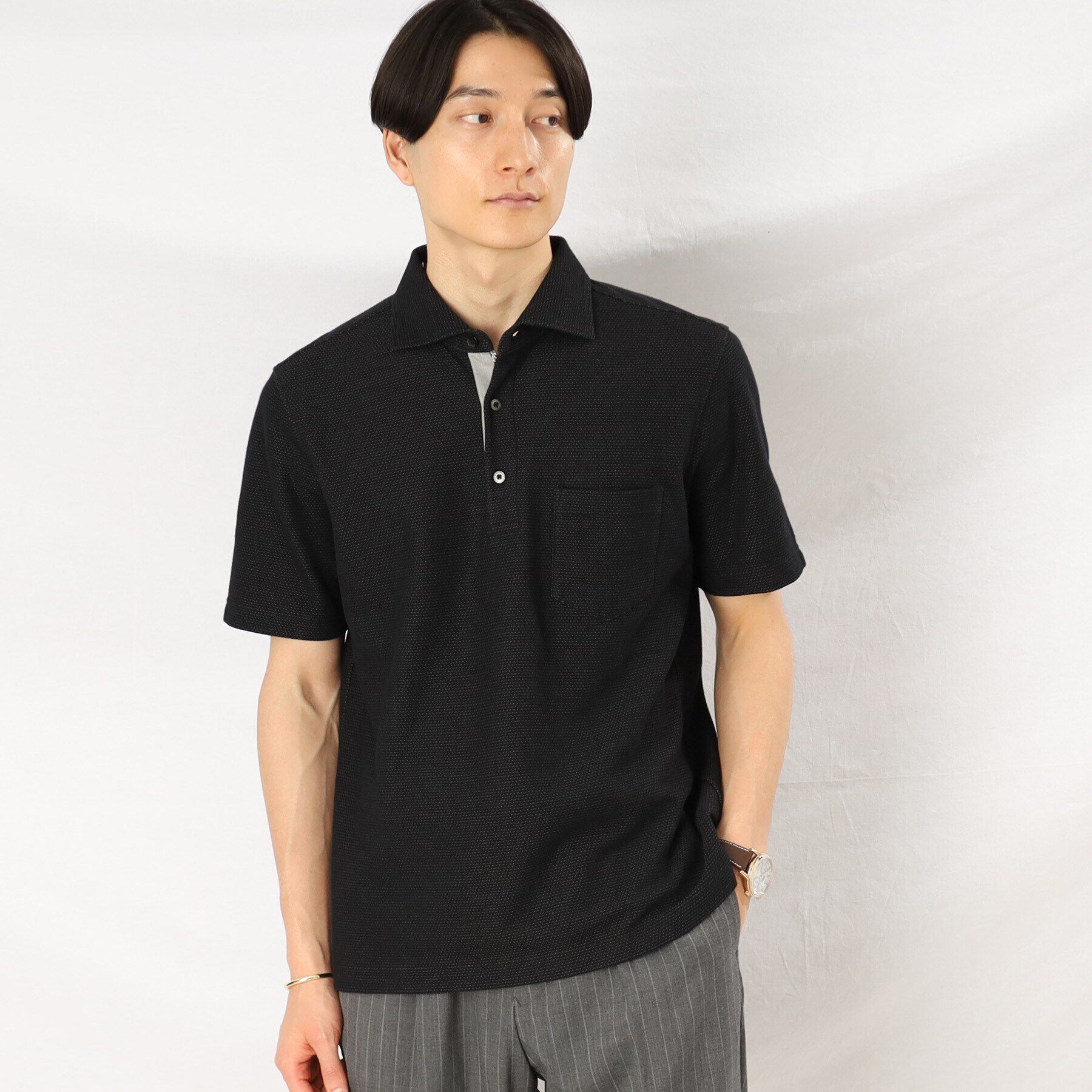 TAKEO KIKUCHI「【抗菌防臭】ハニカムメランジ ポロシャツ ベーシックカラー」|ポロシャツ|チャコールグレー(0