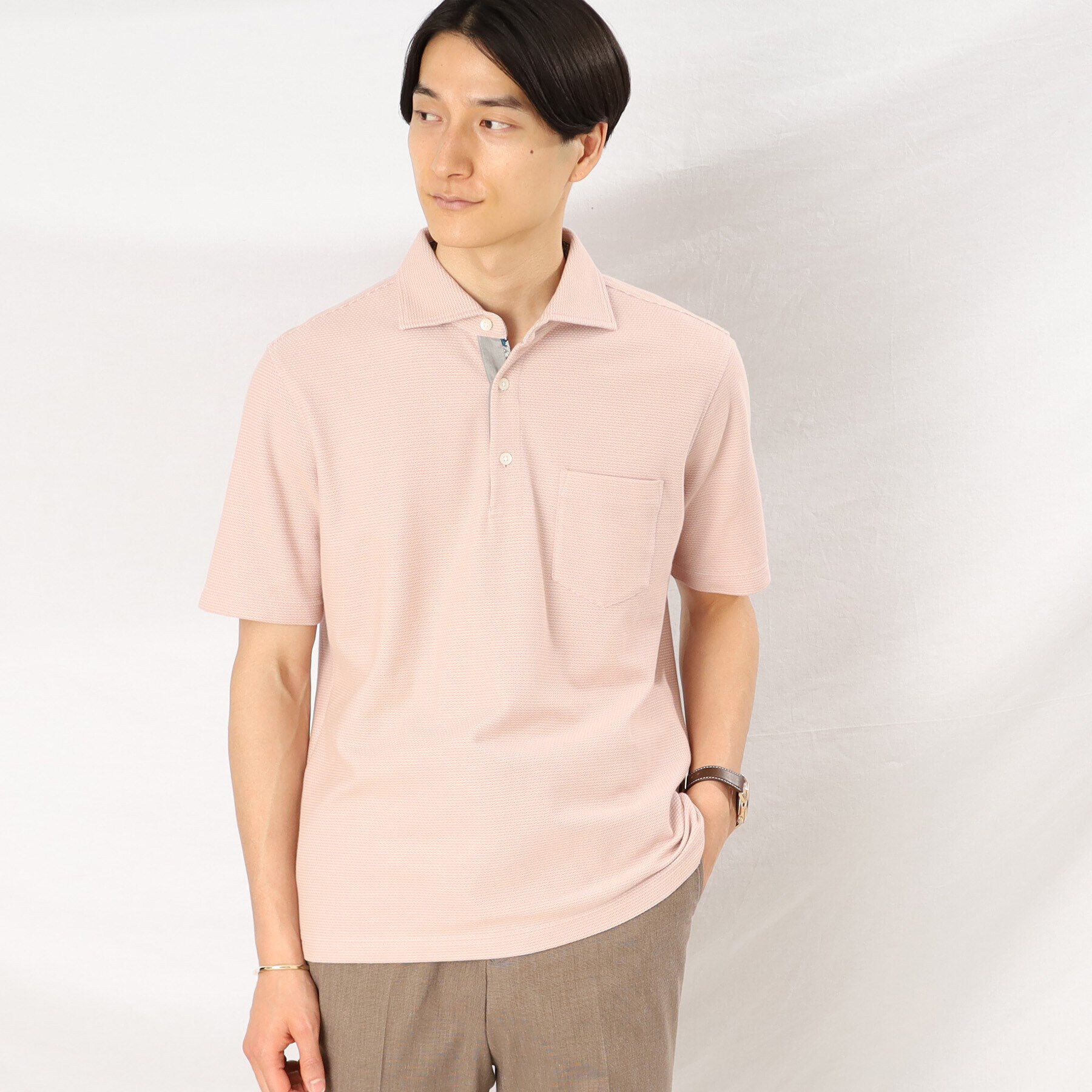 TAKEO KIKUCHI「【抗菌防臭】ハニカムメランジ ポロシャツ ベーシックカラー」|ポロシャツ|ラズベリーピンク(0