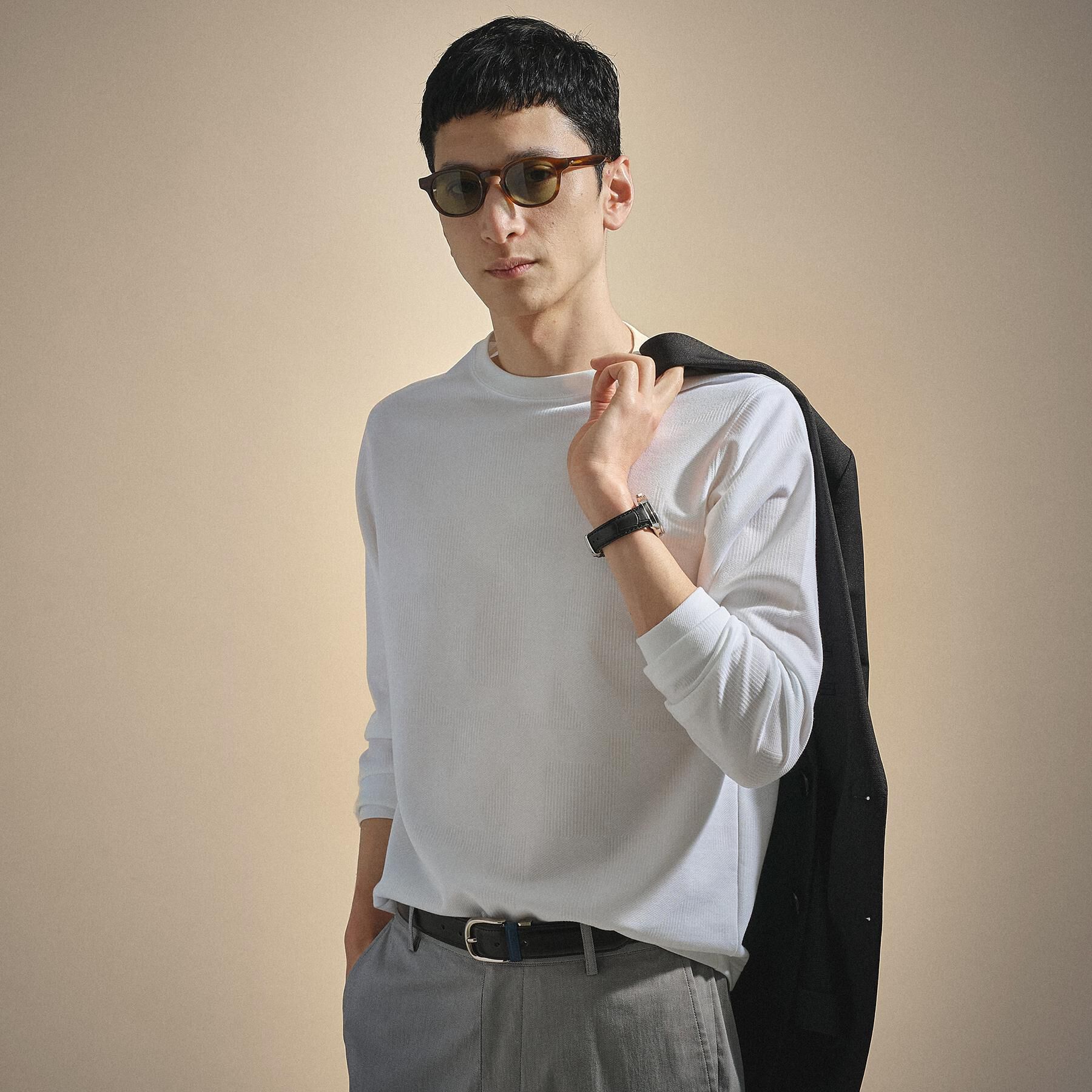 TAKEO KIKUCHI「【尾州ファブリック】ジャガードカットソー」|Tシャツ・カットソー|ホワイト(001)