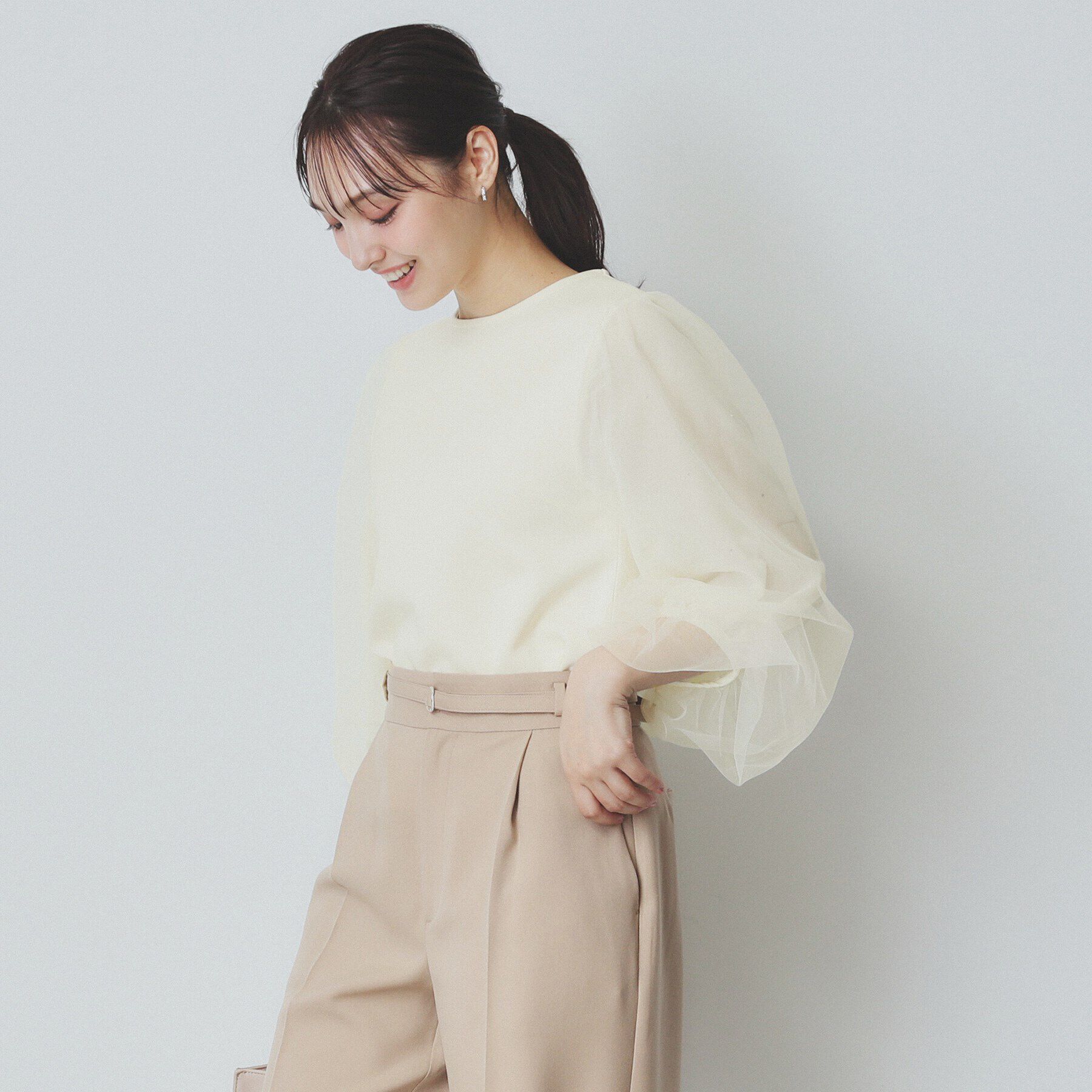 index「ビジュー付きチュールバルーンスリーブトップス【洗濯機洗い可】」|Tシャツ・カットソー|
