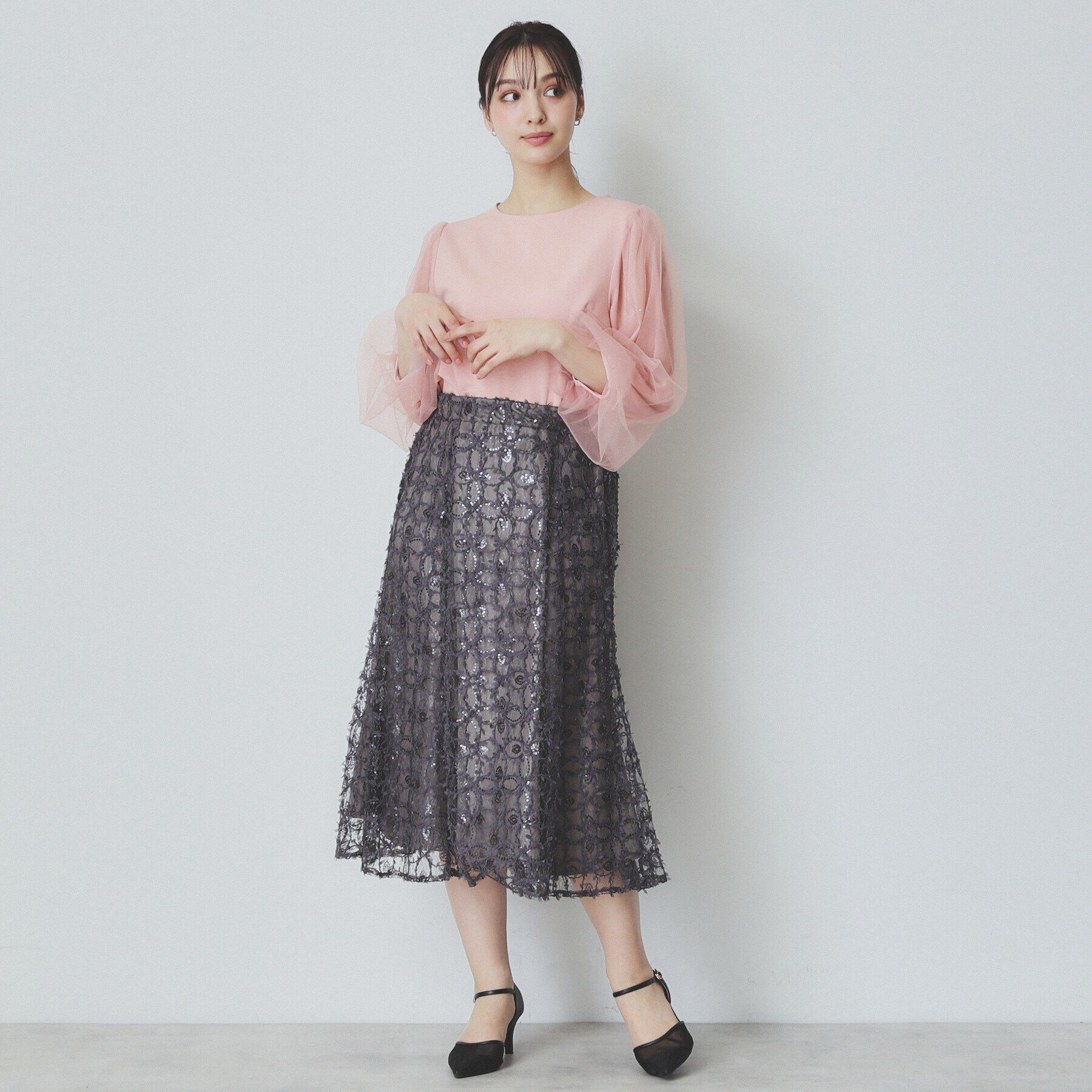 index「ビジュー付きチュールバルーンスリーブトップス【洗濯機洗い可】」|Tシャツ・カットソー|