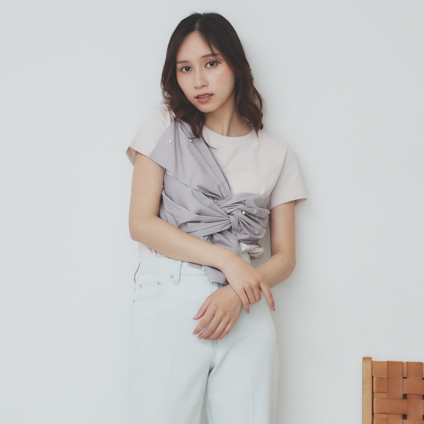 index「パール調アシメドッキングTシャツ【洗える/接触冷感】」|Tシャツ・カットソー|