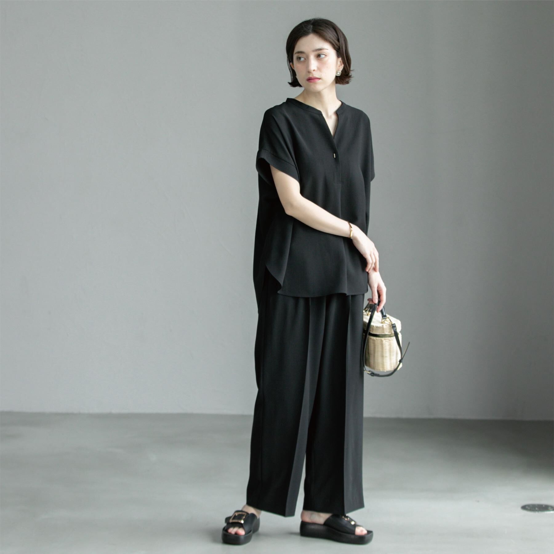 OPAQUE.CLIP「《6色展開/丈が選べる》美脚イージーワイドパンツ/セットアップ対応【ストレッチ/洗濯機洗い可/防シワ」|その他|